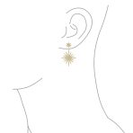 Classic Bridal Dangle Chandelier Earrings CZ Starburst Gold for Wedding Prom - Image 3