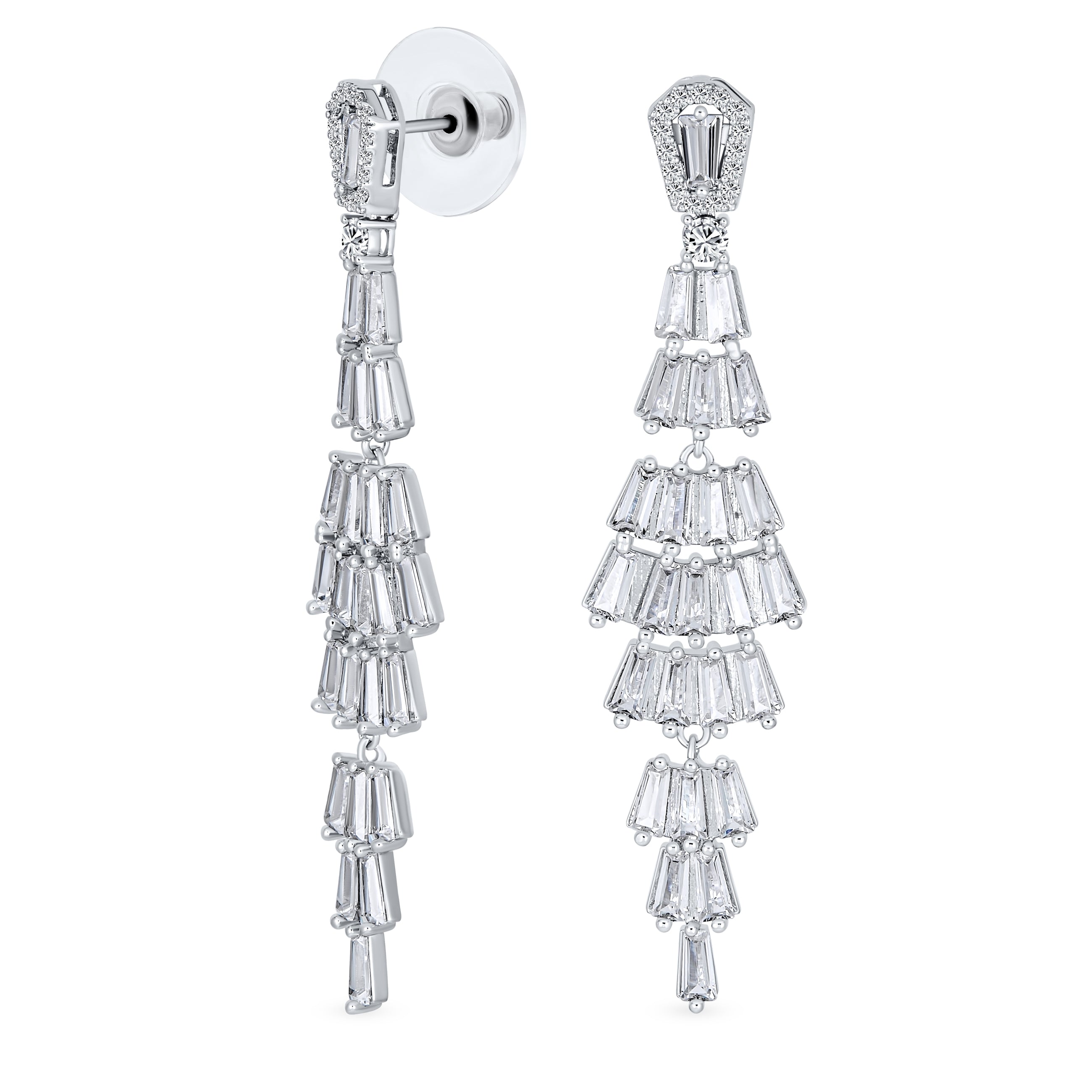 bridal-cz-linear-chandelier-earrings-ag-ez6922si-011 Art Deco Bridal CZ Dangle Chandelier Earrings Silver Plated - Image 1