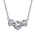 2CTW Three Stone Past Present Future Solitaire CZ Necklace - Image 2