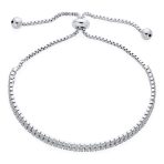Bridal Double Row CZ Slide Bolo Style Tennis Bracelet Silver Plated Prom Jewelry - Image 2