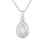 Bridal Necklace with CZ Accent and Opal Teardrop Pendant in Sterling Silver - Image 8