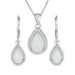 Bridal Necklace with CZ Accent and Opal Teardrop Pendant in Sterling Silver - Image 4