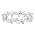 Delicate Vine Leaf White Freshwater Cultured Button Pearl Bracelet with CZ Accent 7 Inch