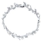 Delicate Vine Leaf White Freshwater Cultured Button Pearl Bracelet with CZ Accent 7 Inch - Image 2