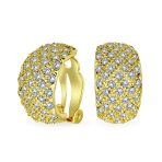 Fashion Pave Encrusted Crystal Wide Half Dome Clip On Earrings Non Pierced Ears - Image 2