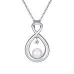 Elegant Bridal Necklace CZ Accented Infinity Teardrop Pearl Pendant 16-18 Inch