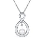 Elegant Bridal Necklace CZ Accented Infinity Teardrop Pearl Pendant 16-18 Inch