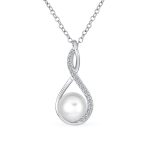 Elegant Necklace Infinity Teardrop White Freshwater Pearl Pendant 16-18 Inch