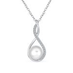 Elegant Necklace Infinity Teardrop White Freshwater Pearl Pendant 16-18 Inch