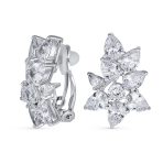 Bridal Marquise Leaf CZ Clip-On Earrings Silver Plated for Weddings and Proms