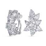 Bridal Marquise Leaf CZ Clip-On Earrings Silver Plated for Weddings and Proms