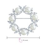 Elegant CZ Cubic Zirconia Round White Pearl Wreath Circle Scarf Pin Brooch - Image 5