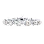 Multi CZ Marquise Leaves Vine White Cultured Freshwater Pearl Strand Bracelet