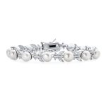 Multi CZ Marquise Leaves Vine White Cultured Freshwater Pearl Strand Bracelet