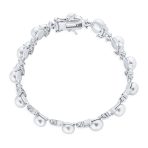 Multi CZ Marquise Leaves Vine White Cultured Freshwater Pearl Strand Bracelet - Image 2