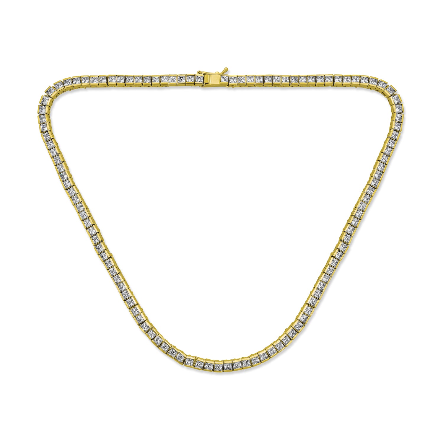 bridal-necklace-gold-plated-brass_pk-h-70_1 Cocktail Bridal CZ Princess Cut Channel Set Statement Tennis Necklace Collar Silver Plated - Image 1