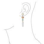 Multicolor Pink Green Gemstone & White Freshwater Cultured Baroque Pearl Elongated Dangle Earrings - Image 3