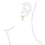Modern White Freshwater Teardrop Pearl Dangle Paperclip Huggie Earrings Gold Plated - Image 3