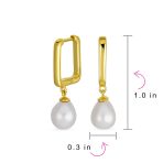 Modern White Freshwater Teardrop Pearl Dangle Paperclip Huggie Earrings Gold Plated - Image 4