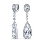 Amethyst Purple CZ Teardrop Chandelier Screw Clip On Earrings Silver Plated - Image 2