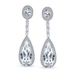 Amethyst Purple CZ Teardrop Chandelier Screw Clip On Earrings Silver Plated - Image 8