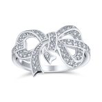 Vintage Victorian Style Cubic Zirconia CZ Ribbon Bow Ring Band Sterling Silver
