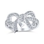 Vintage Victorian Style Cubic Zirconia CZ Ribbon Bow Ring Band Sterling Silver