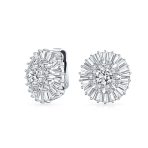 Fancy CZ Baguette Round Cubic Zirconia Button Clip On Earrings Non Pierced