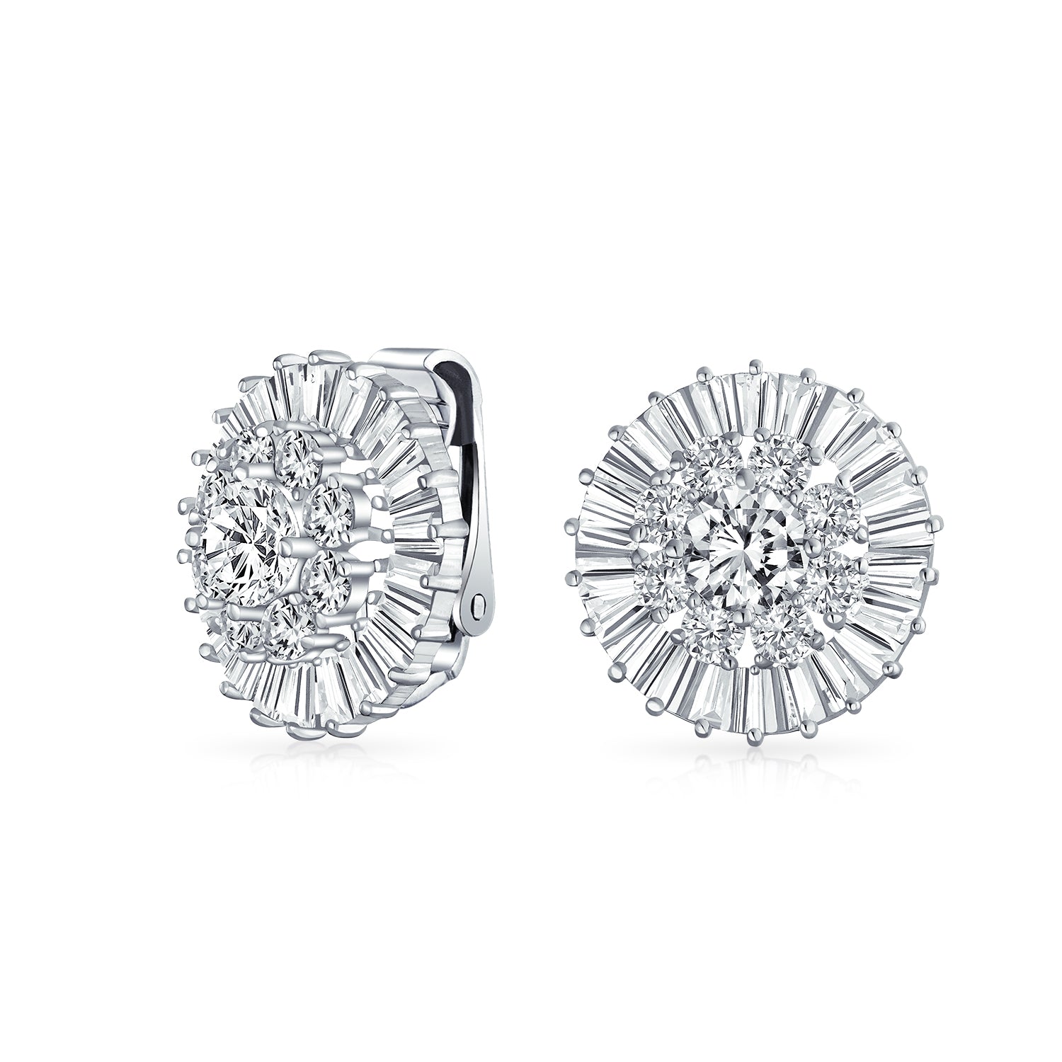 bridal-round-cz-clipon-_earrings-my-81509-az_1 Fancy CZ Baguette Round Cubic Zirconia Button Clip On Earrings Non Pierced - Image 1