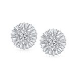 Fancy CZ Baguette Round Cubic Zirconia Button Clip On Earrings Non Pierced - Image 2
