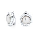 Twist Braided Rope Clip-On Earrings with Simulated Pearl Silver Gold Plated