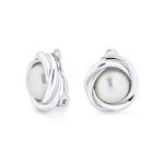 Twist Braided Rope Clip-On Earrings with Simulated Pearl Silver Gold Plated
