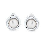 Twist Braided Rope Clip-On Earrings with Simulated Pearl Silver Gold Plated - Image 6