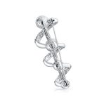 Bridal Crystal Spiral White Pearl Scarf Brooche Pin Silver - Image 3