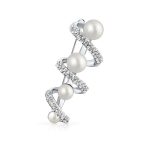 Bridal Crystal Spiral White Pearl Scarf Brooche Pin Silver