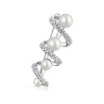 Bridal Crystal Spiral White Pearl Scarf Brooche Pin Silver