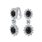 Crown Halo Pave Cubic Zirconia CZ Drop Dangling Oval Chandelier Clip On Earrings Statement Non-Pierced