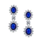 Crown Halo Pave Cubic Zirconia CZ Drop Dangling Oval Chandelier Clip On Earrings Statement Non-Pierced - Image 9