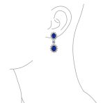 Crown Halo Pave Cubic Zirconia CZ Drop Dangling Oval Chandelier Clip On Earrings Statement Non-Pierced - Image 16