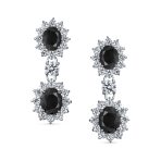 Crown Halo Pave Cubic Zirconia CZ Drop Dangling Oval Chandelier Clip On Earrings Statement Non-Pierced - Image 8