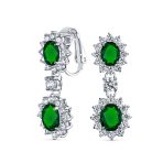 Crown Halo Pave Cubic Zirconia CZ Drop Dangling Oval Chandelier Clip On Earrings Statement Non-Pierced - Image 3