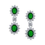 Crown Halo Pave Cubic Zirconia CZ Drop Dangling Oval Chandelier Clip On Earrings Statement Non-Pierced - Image 10