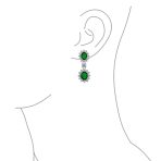 Crown Halo Pave Cubic Zirconia CZ Drop Dangling Oval Chandelier Clip On Earrings Statement Non-Pierced - Image 17