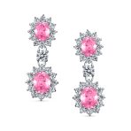 Crown Halo Pave Cubic Zirconia CZ Drop Dangling Oval Chandelier Clip On Earrings Statement Non-Pierced - Image 11