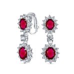 Crown Halo Pave Cubic Zirconia CZ Drop Dangling Oval Chandelier Clip On Earrings Statement Non-Pierced - Image 5
