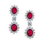 Crown Halo Pave Cubic Zirconia CZ Drop Dangling Oval Chandelier Clip On Earrings Statement Non-Pierced - Image 12