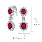 Crown Halo Pave Cubic Zirconia CZ Drop Dangling Oval Chandelier Clip On Earrings Statement Non-Pierced - Image 26