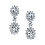 Crown Halo Pave Cubic Zirconia CZ Drop Dangling Oval Chandelier Clip On Earrings Statement Non-Pierced - Image 13