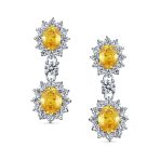 Crown Halo Pave Cubic Zirconia CZ Drop Dangling Oval Chandelier Clip On Earrings Statement Non-Pierced - Image 14