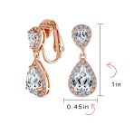 Classic Bridal Cocktail Halo Cubic Zirconia Blue CZ Double Solitaire Teardrop Dangle Clip On Earrings - Image 43